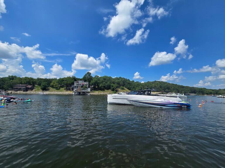 Boats tied together in Drowning Creek, Grand Lake Oklahoma